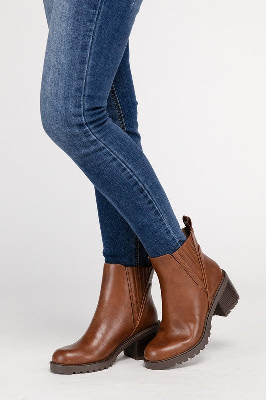 Brown leather ankle booties for women