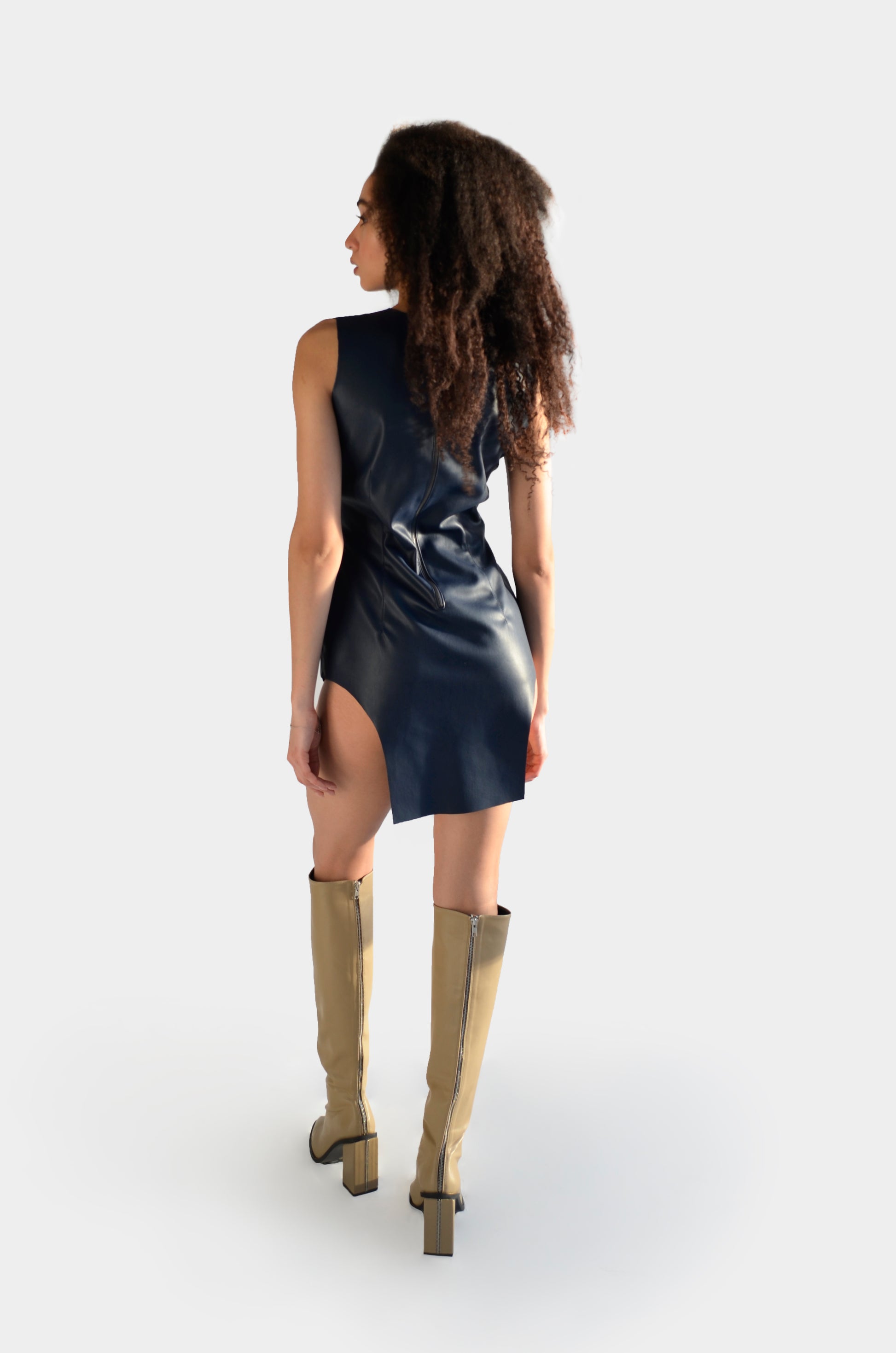 Blue eco leather mini dress for women by Holocene