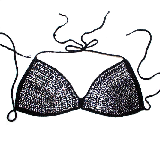 black bedazzled knit bra top.