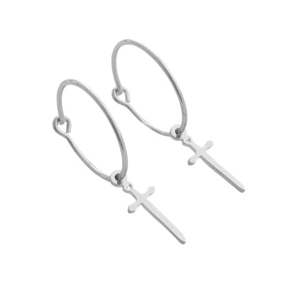 Minimalist, skinny hoops accented with tiny dagger charms