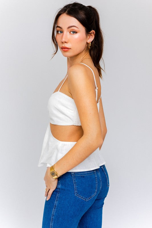 White cut-out top with spaghetti straps by Le Lis