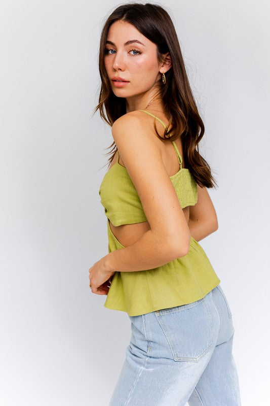Green cut-out top with spaghetti straps by Le Lis