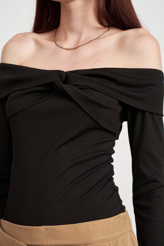 Twisted Off Shoulder Bodysuit for women exclusively at Holocene