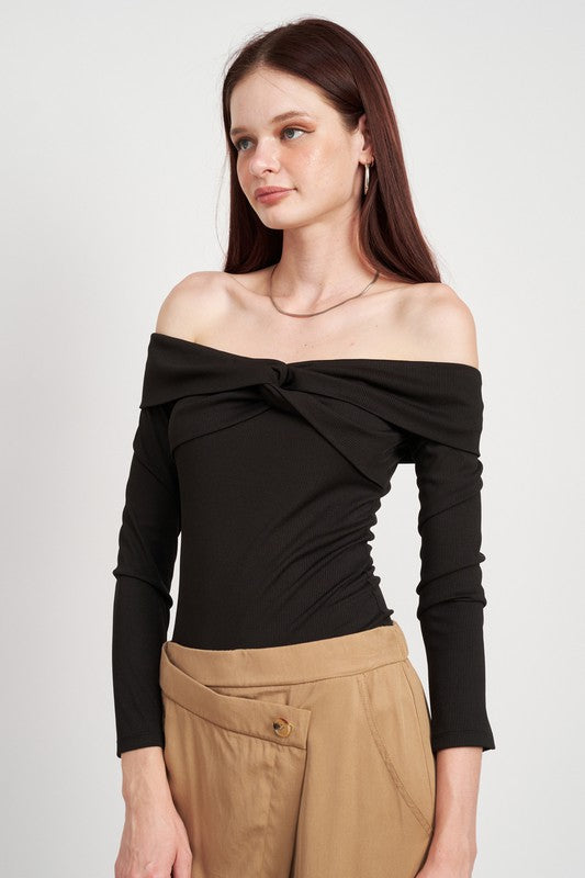 Twisted Off Shoulder Bodysuit for women exclusively at Holocene