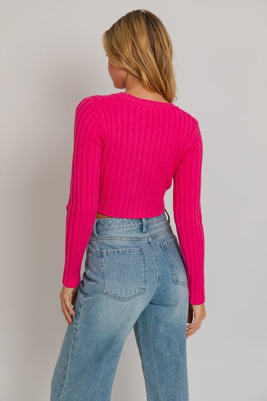 Asymmetrical crop knit sweater for women by Le Lis 