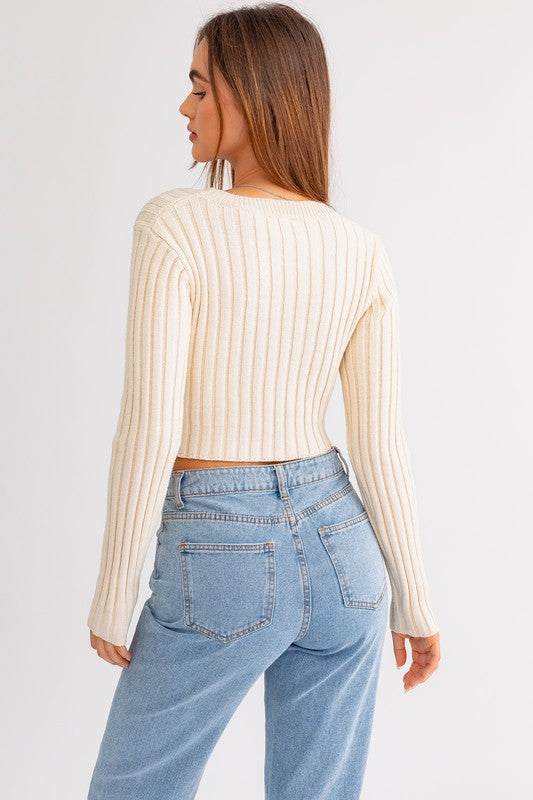 Asymmetrical crop knit sweater for women by Le Lis 