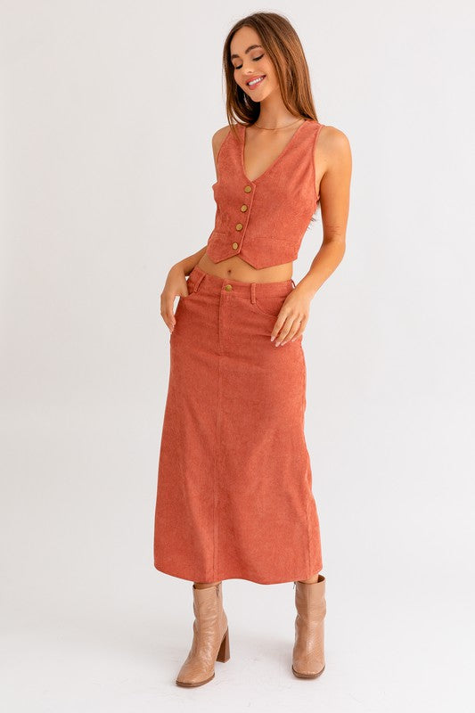 corduroy maxi skirt by Le Lis at Holocene