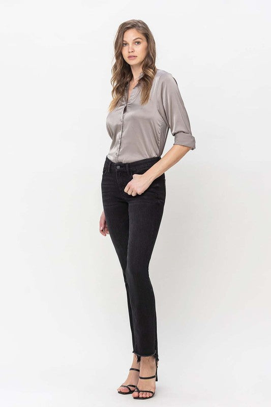 Mid rise straight jeans with slit for women at Holocene