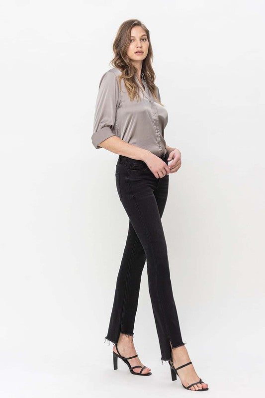 Mid rise straight jeans with slit for women at Holocene