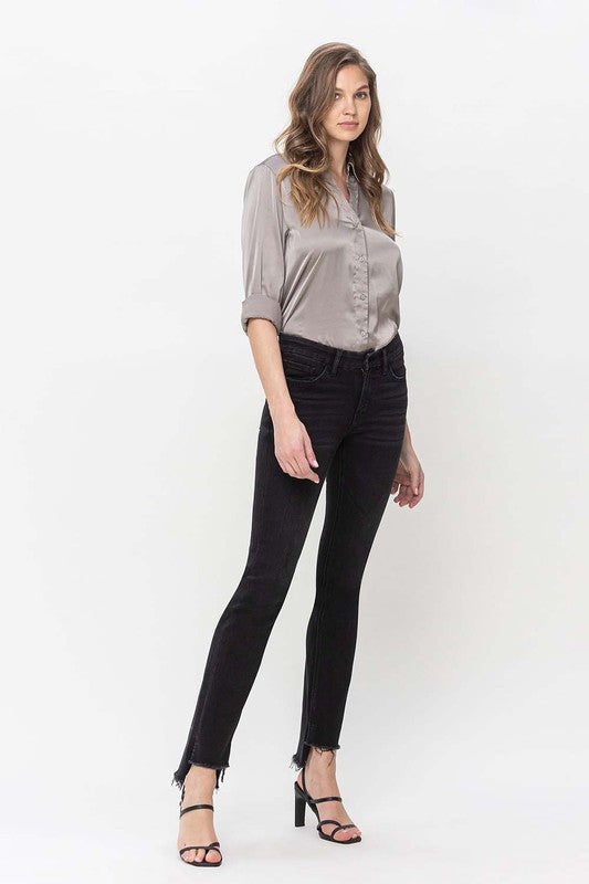 Mid rise straight jeans with slit for women at Holocene