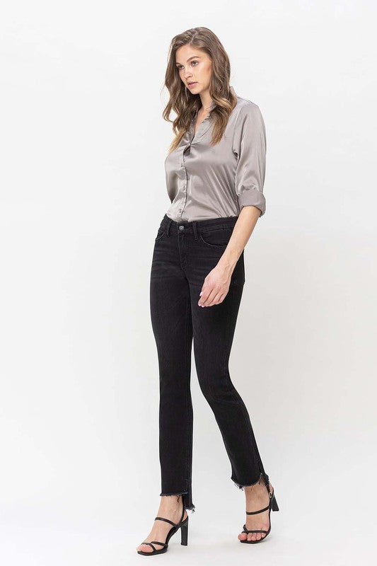 Mid rise straight jeans with slit for women at Holocene