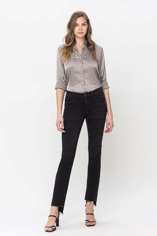 Mid rise straight jeans with slit for women at Holocene