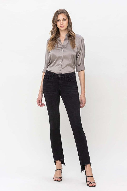 Mid rise straight jeans with slit for women at Holocene