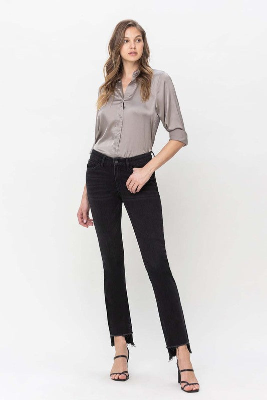 Mid rise straight jeans with slit for women at Holocene