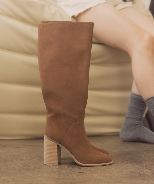 Brown knee-high block heel boots