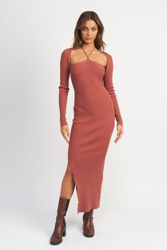 knit halter neck maxi dress at Holocene