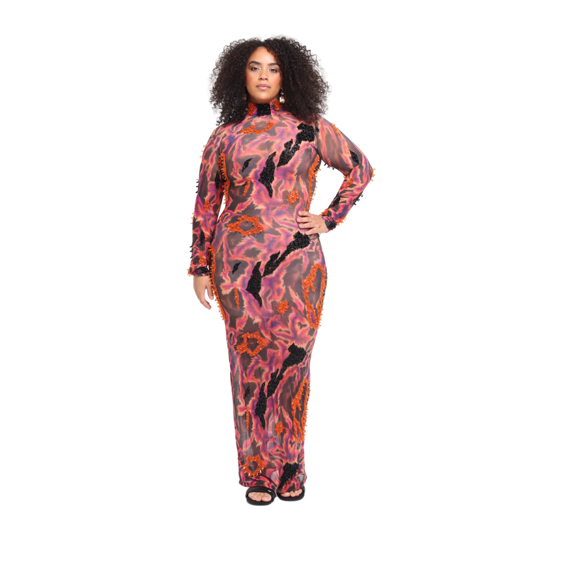 Onalaja purple beading maxi dress with camouflaged print