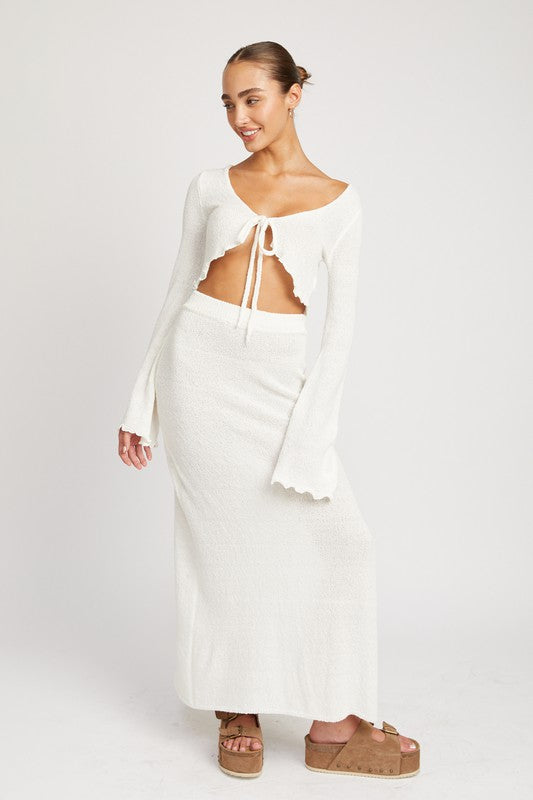 Knit high waist maxi skirt with slit for women at Holocene