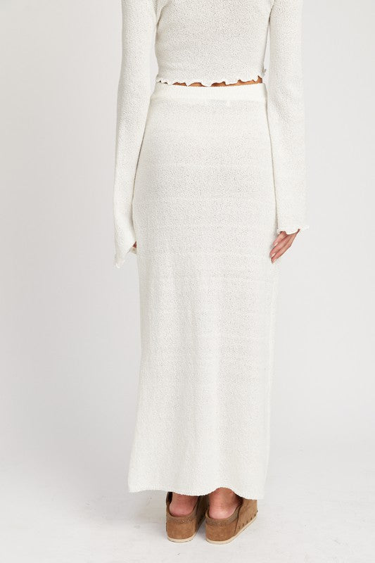 Knit high waist maxi skirt with slit for women at Holocene