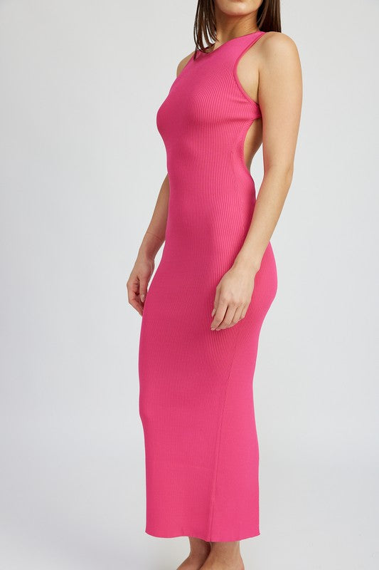 Pink open-back knit maxi dress
