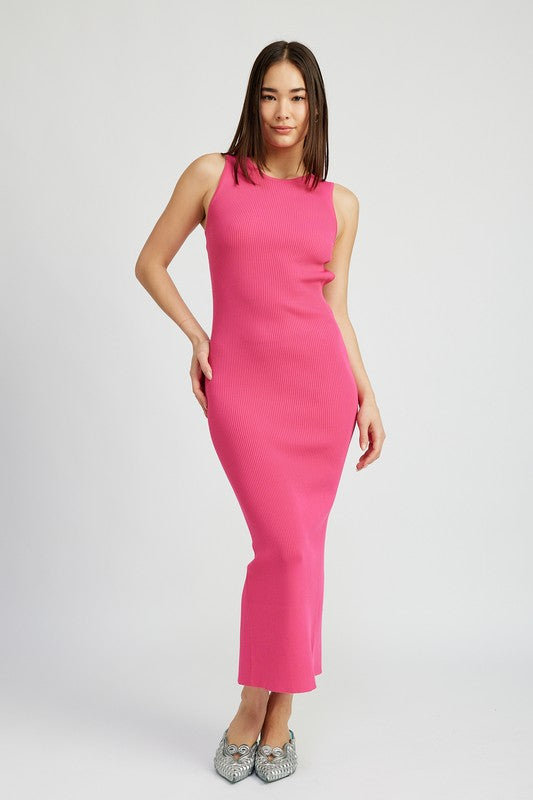 Pink open-back knit maxi dress