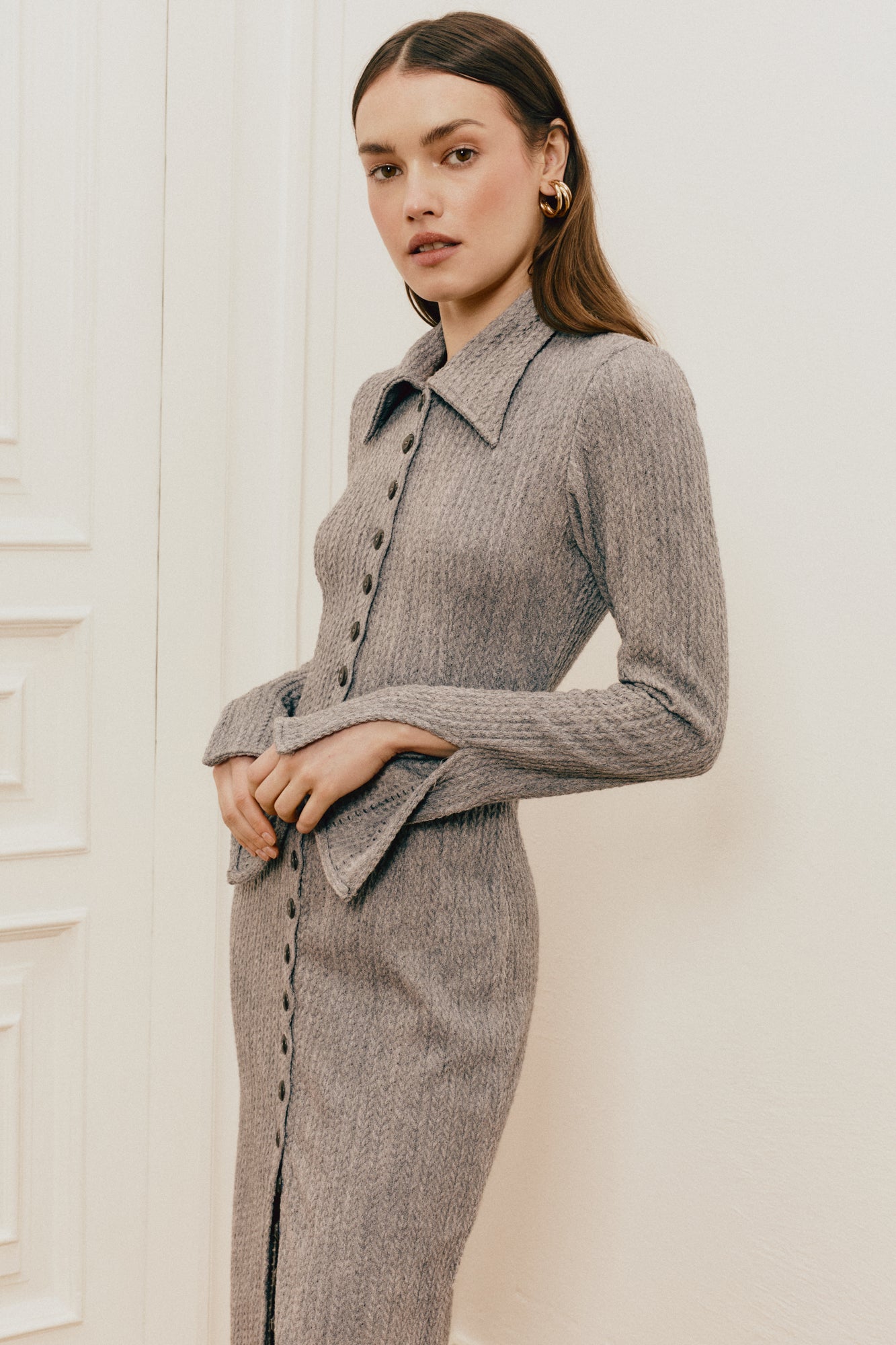 Button Up knit Shirtdress in grey