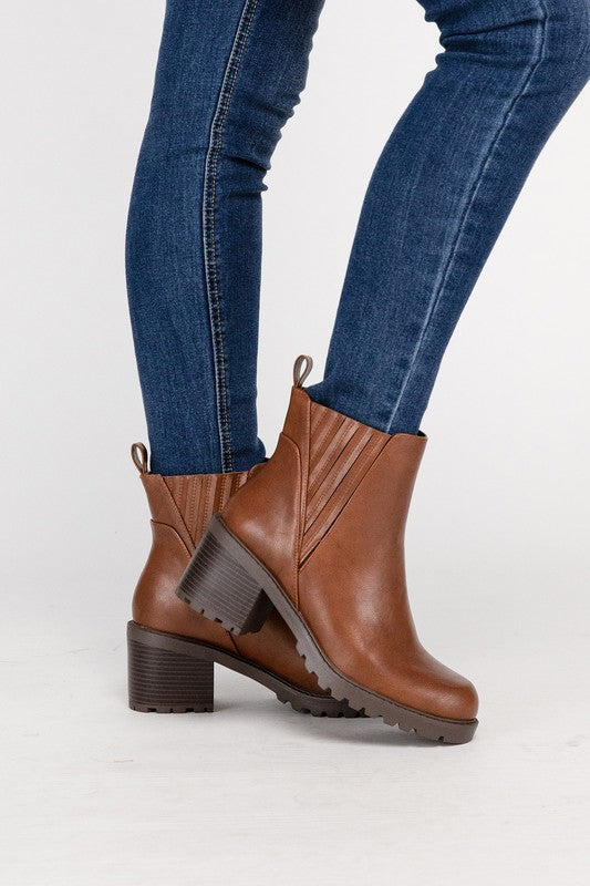 Brown leather ankle booties for women