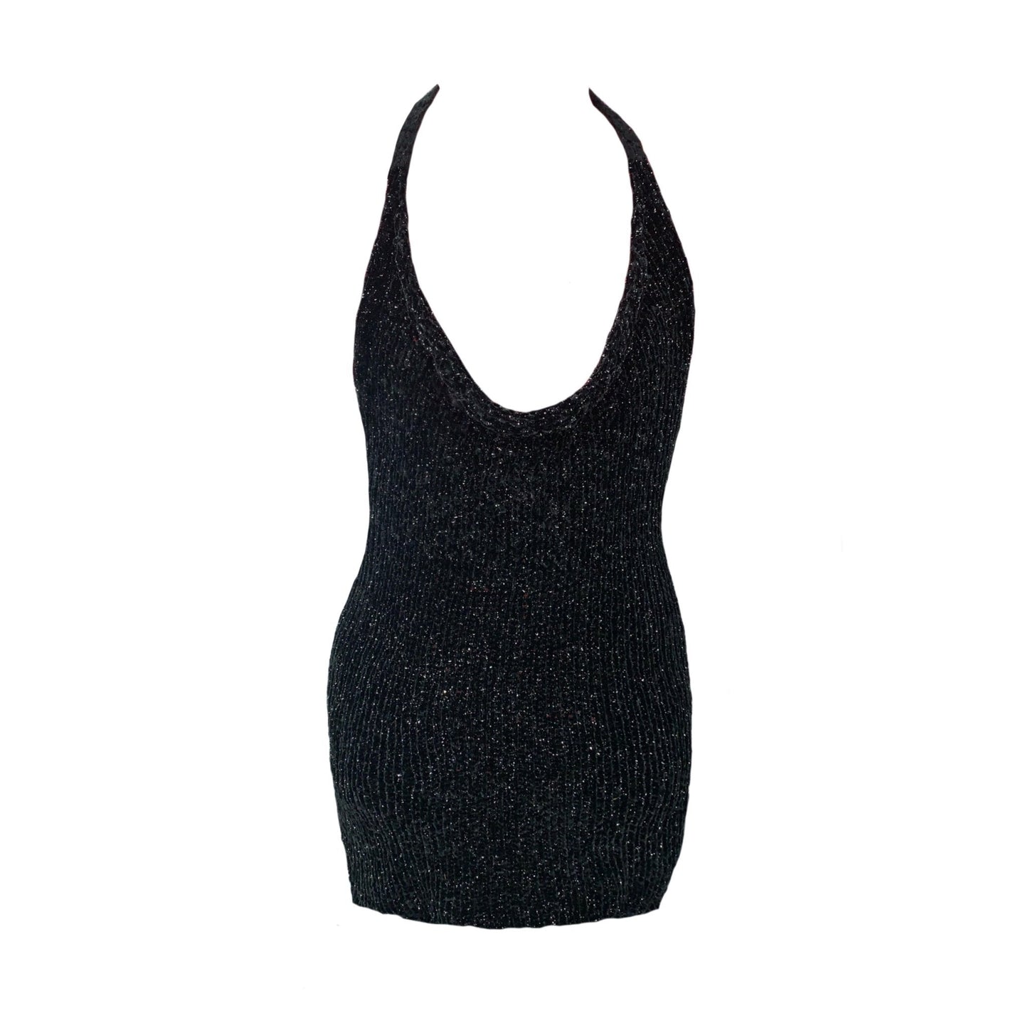 Black velvet halter minidress by Bailey Prado