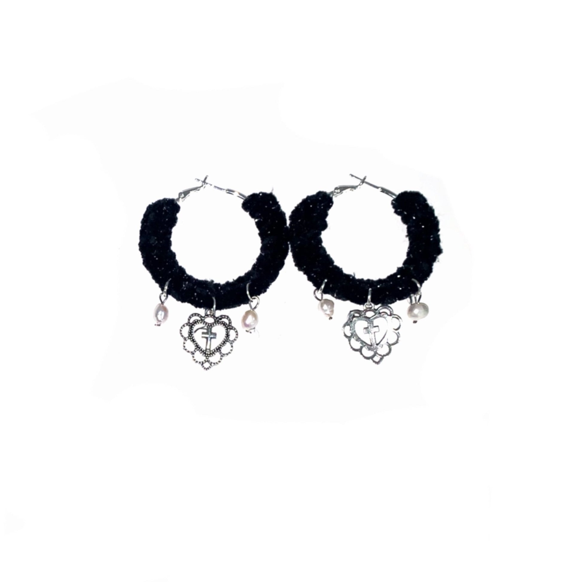 Crochet hoop earrings with charm adornments