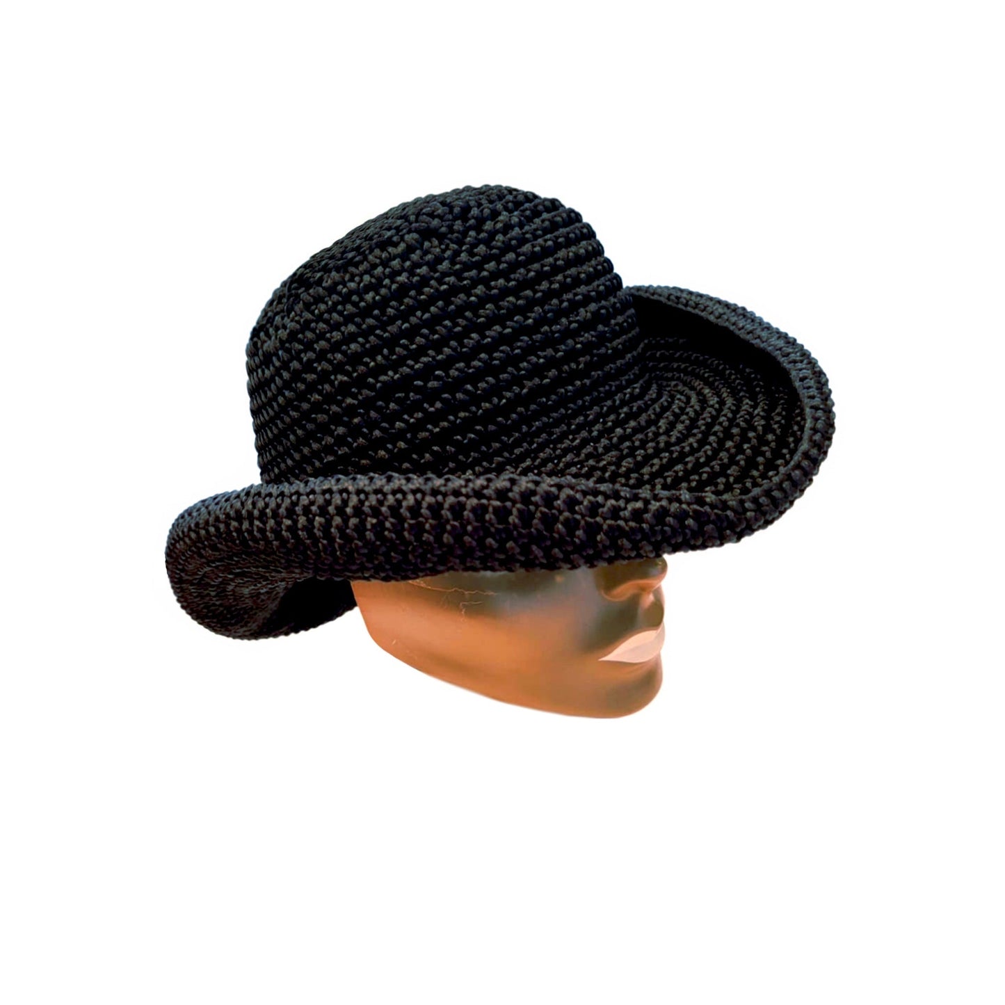 Crochet cowboy hat made from black cord.