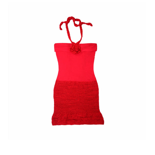 Cochet knit red rose mini dress for women by Bailey Prado