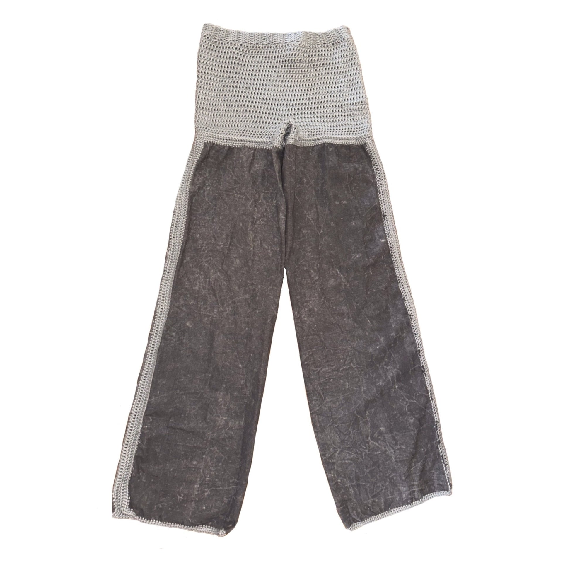 Gray knit and crochet loose-fit pants for women