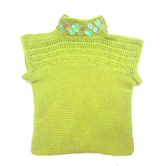 Lime green crocheted top with sequin neckline detail