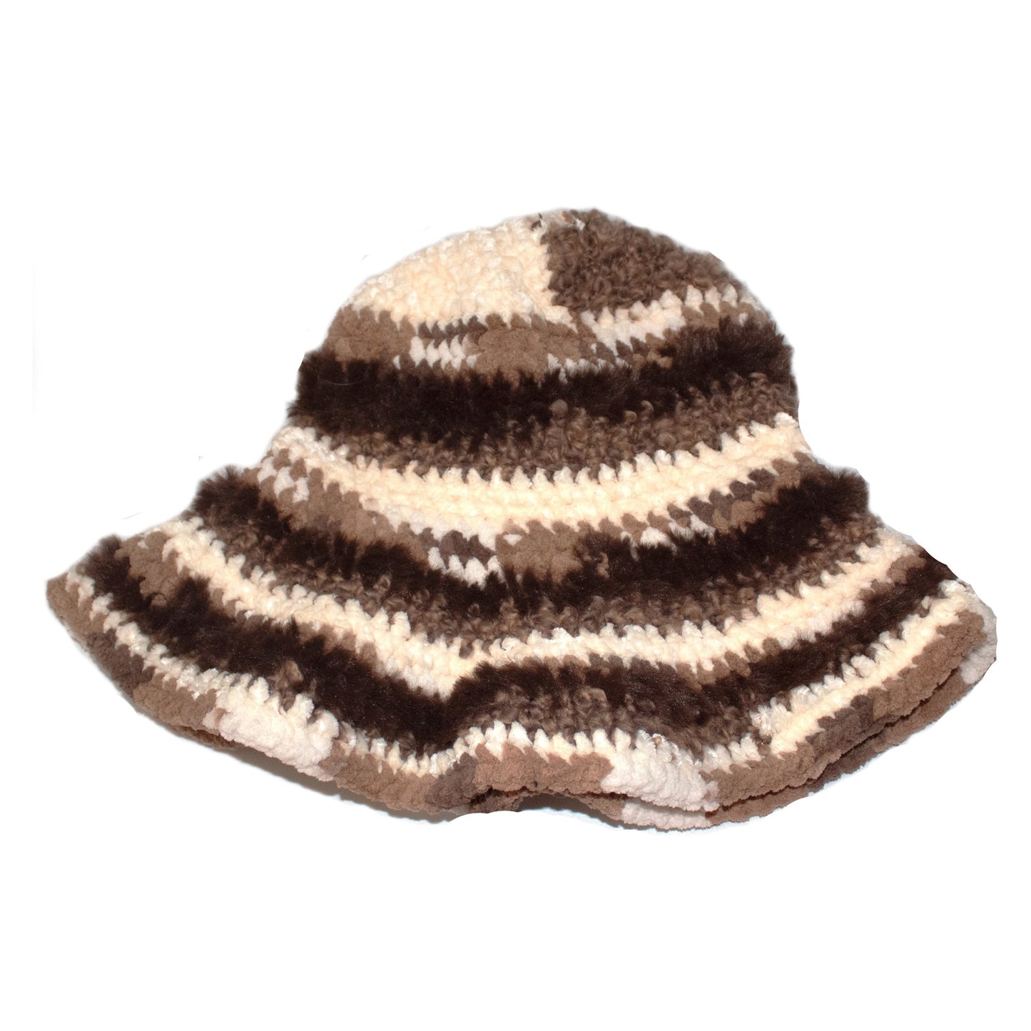 Brown crocheted bucket hat for women