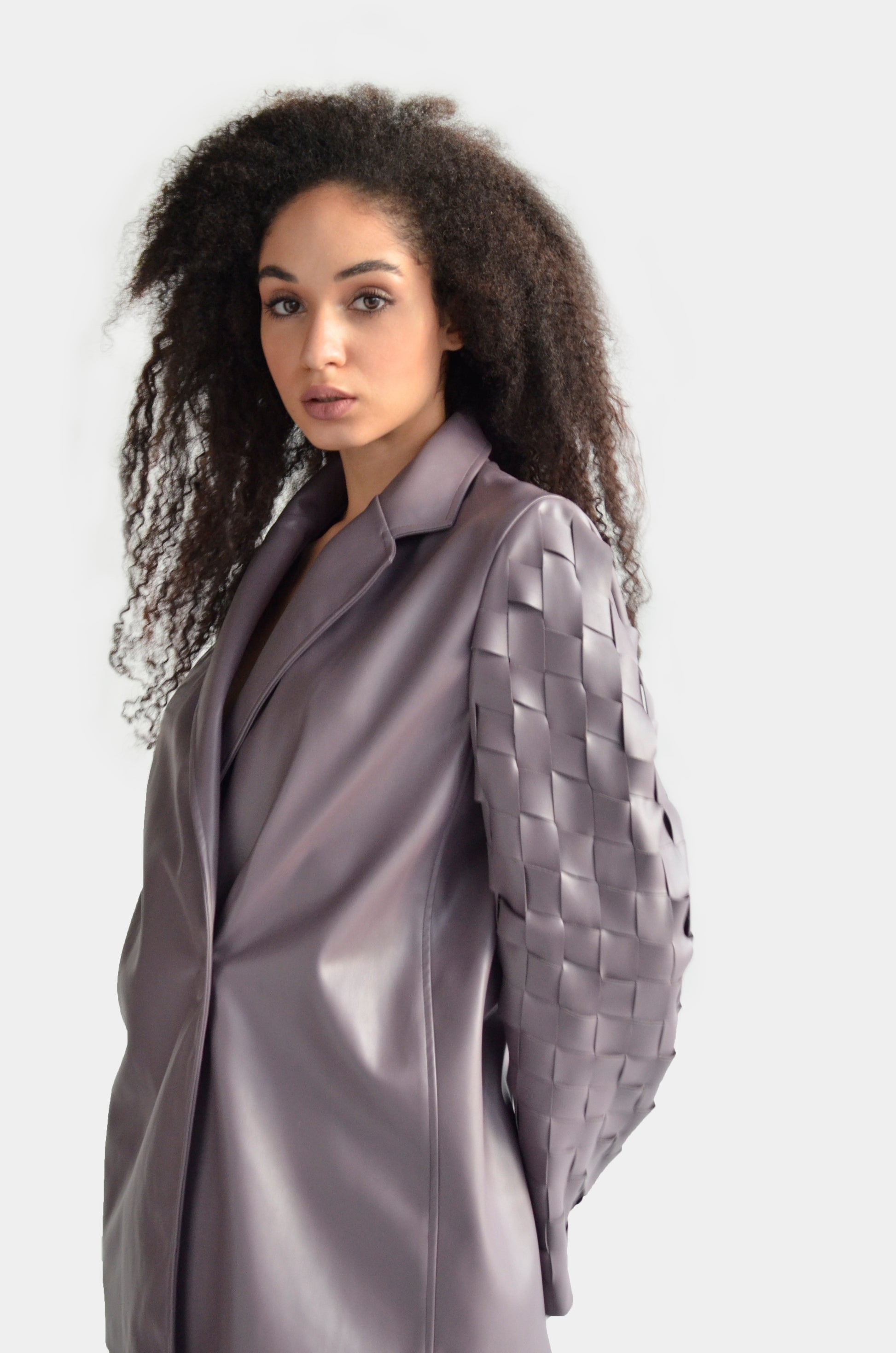 Gray eco leather jacket blazer with weaving detail for women by Holocene