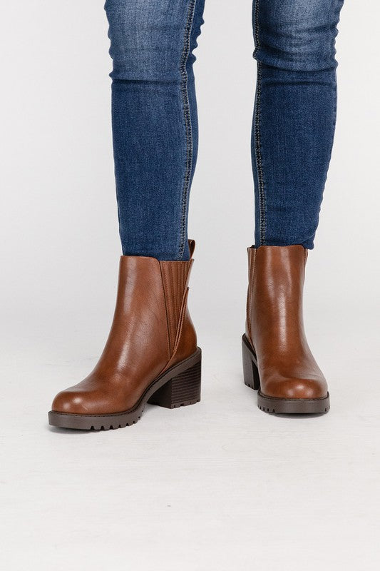 Brown leather ankle booties for women