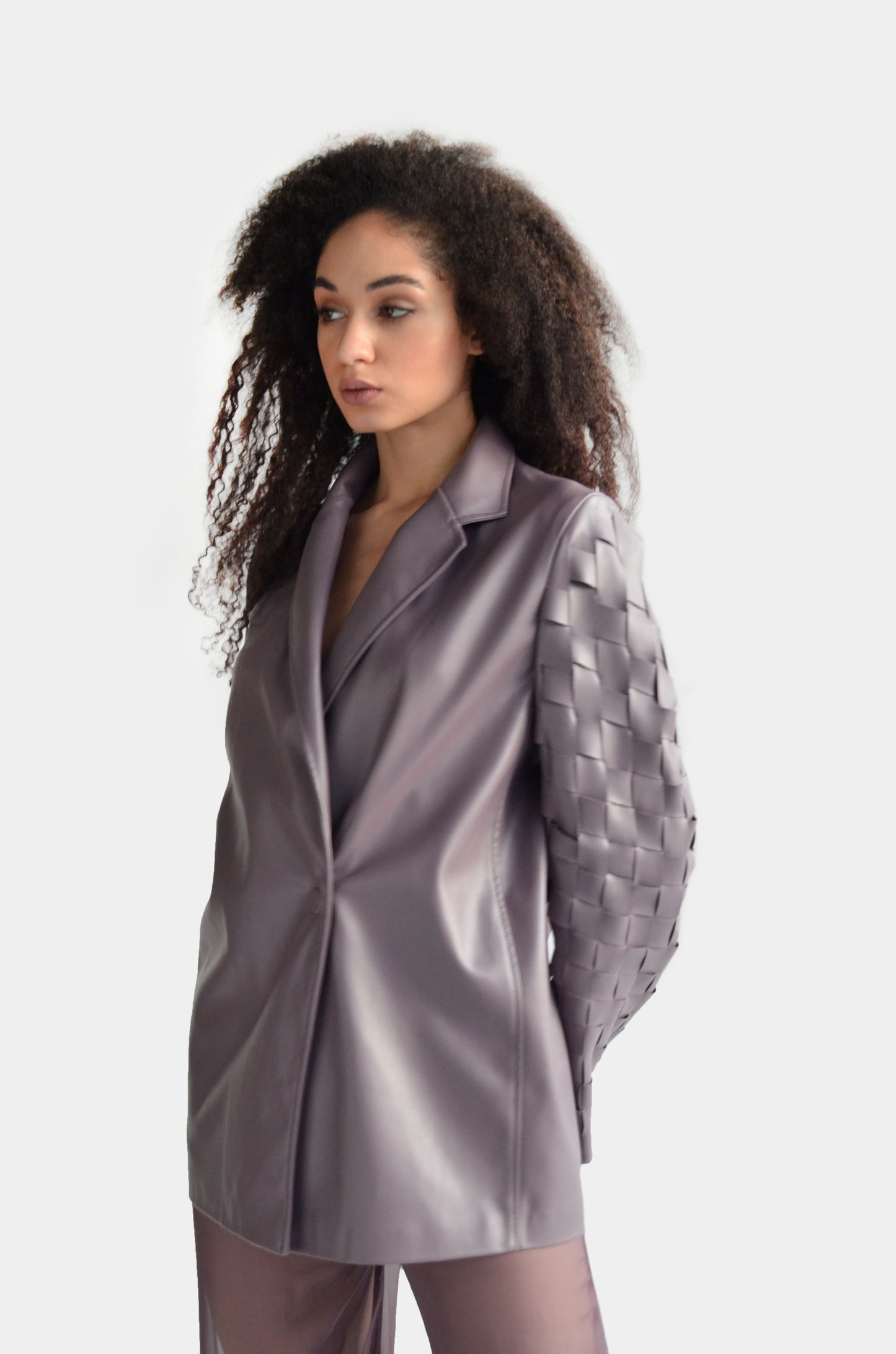 Gray eco leather jacket blazer with weaving detail for women by Holocene