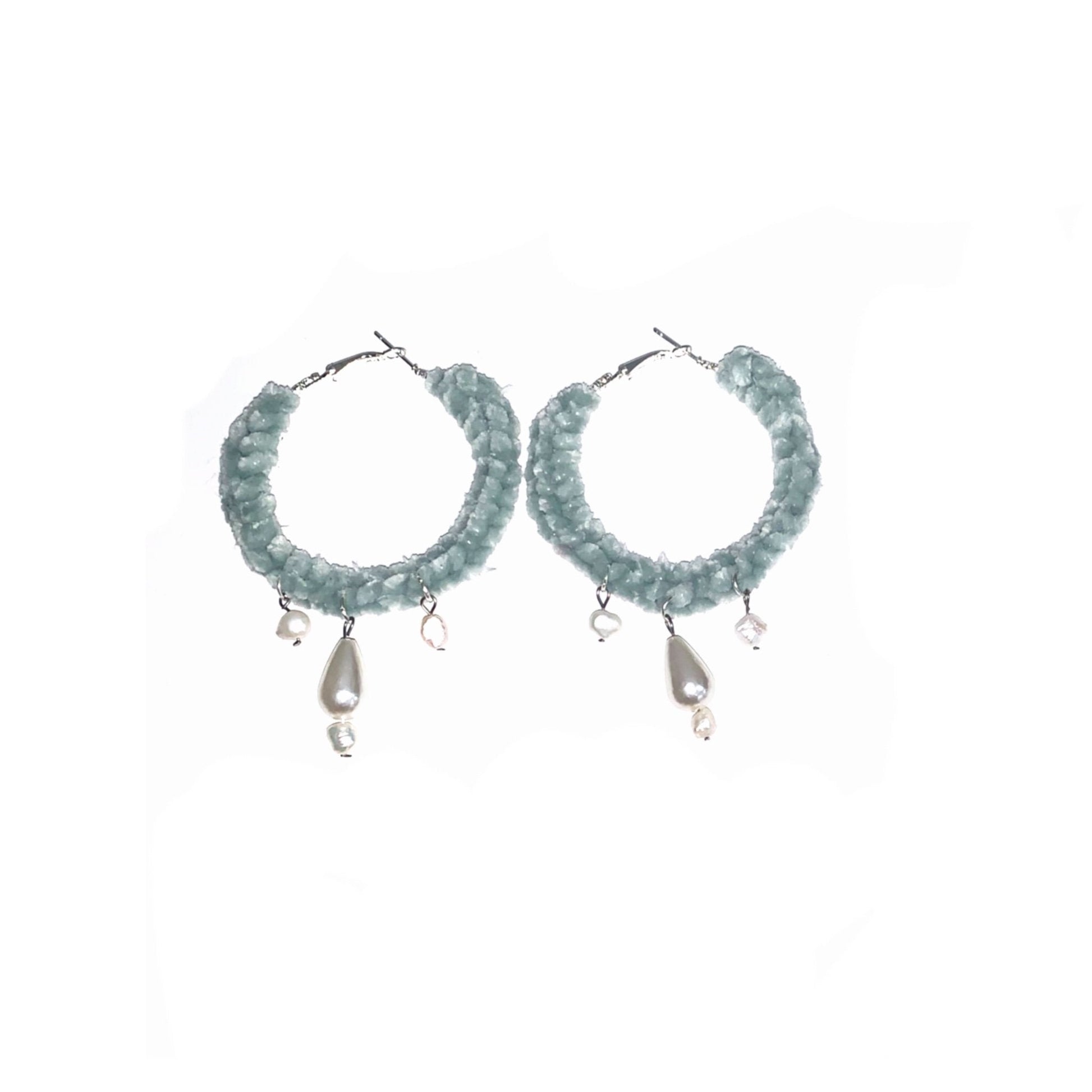 Crochet hoop earrings with charm adornments