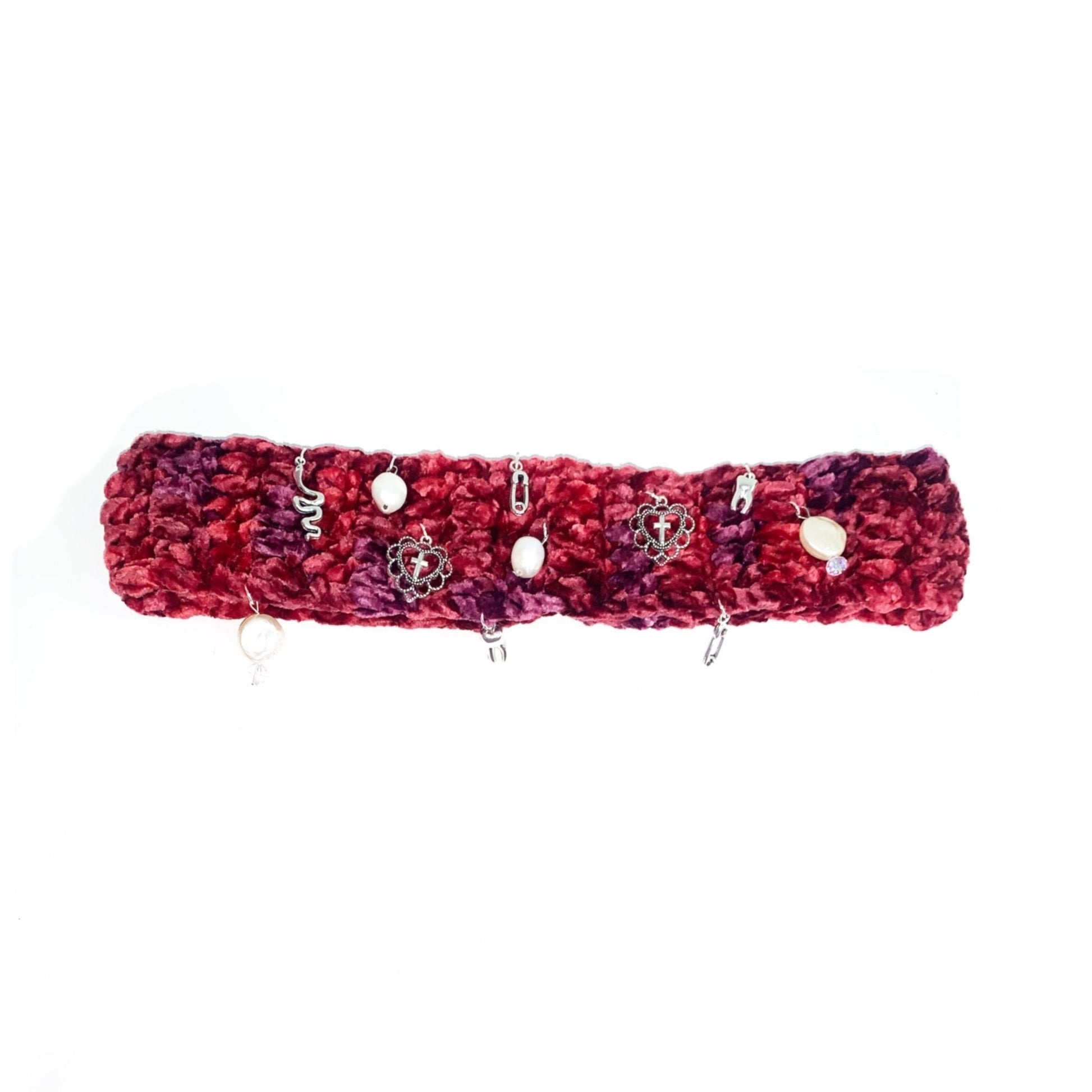 Knit crochet headband with charm adornments by Bailey Prado