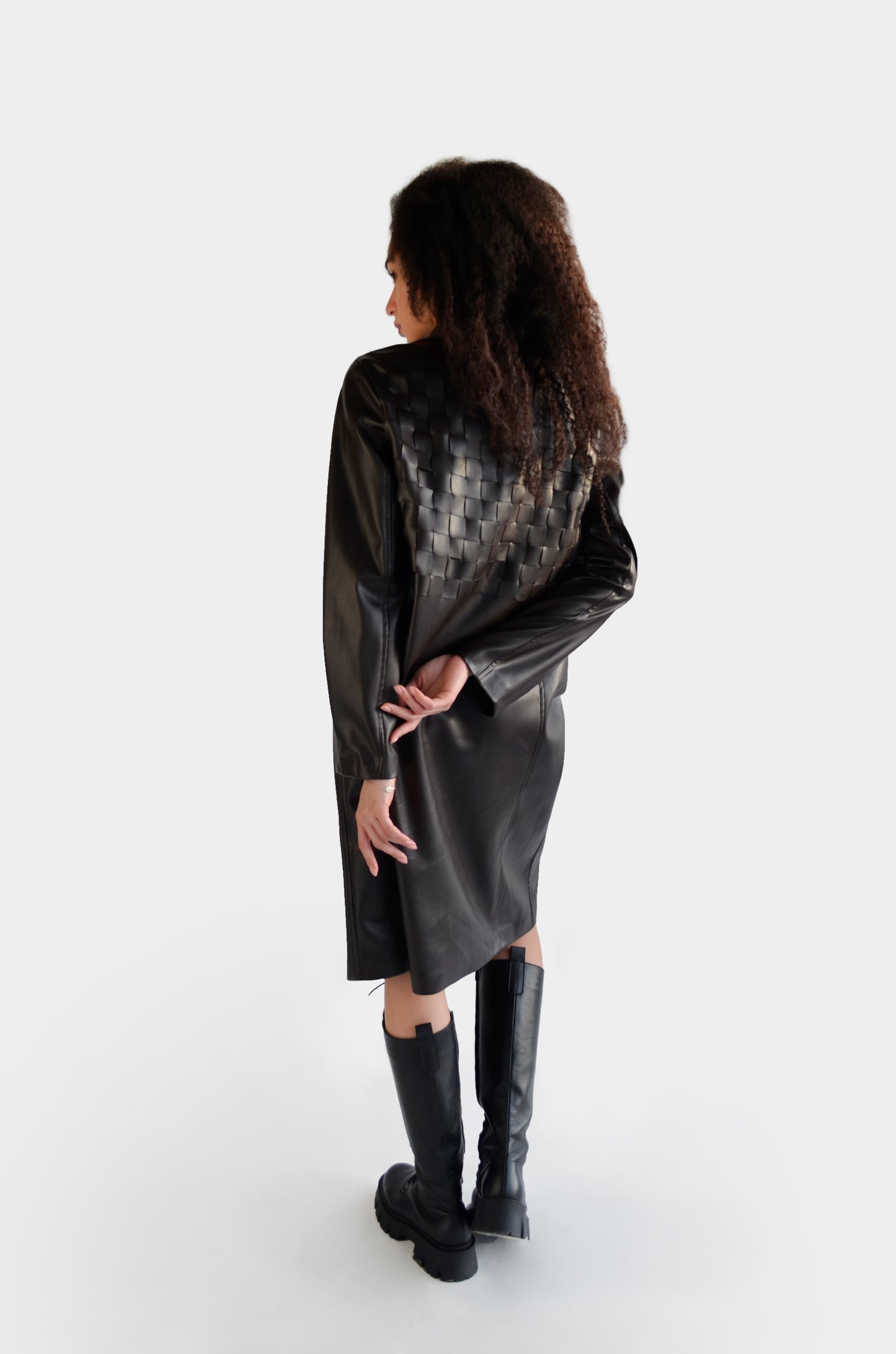 Black eco leather trench coat for women by Holocene