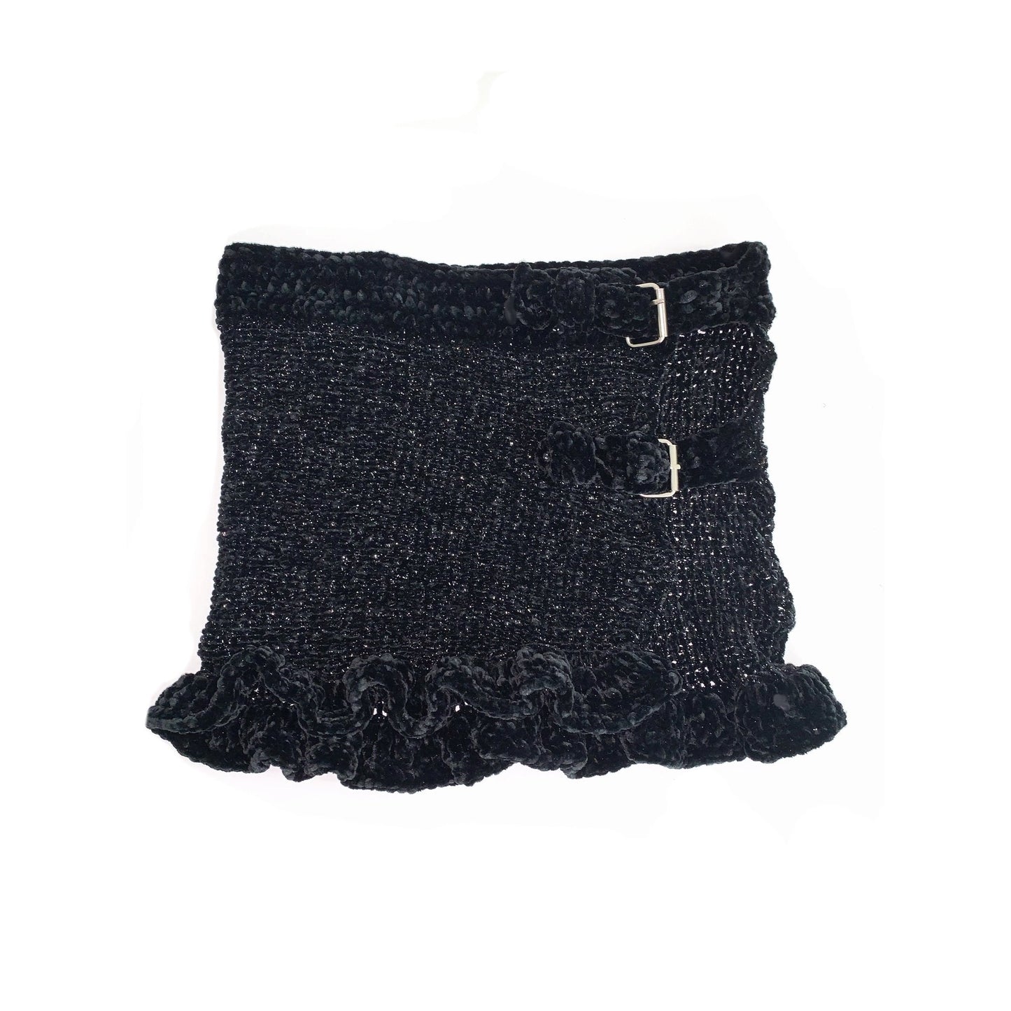 black velvet and knit buckle skirt with ruffles