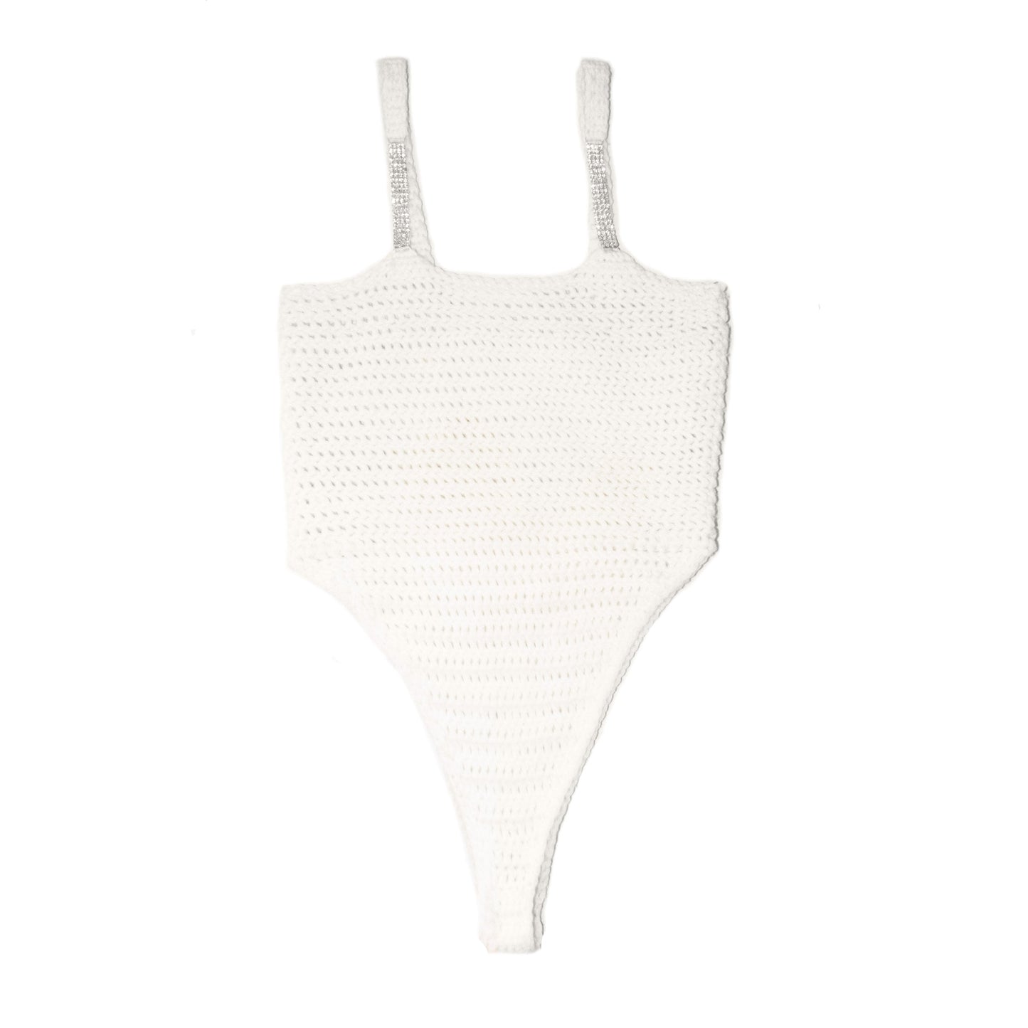 White knit bodysuit with glittery silver straps