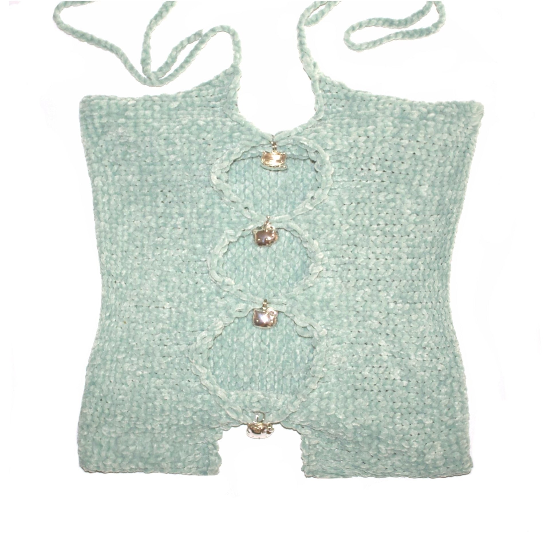 Seagreen knit top with adjustable ties and Hello Kitty charms by Bailey Prado