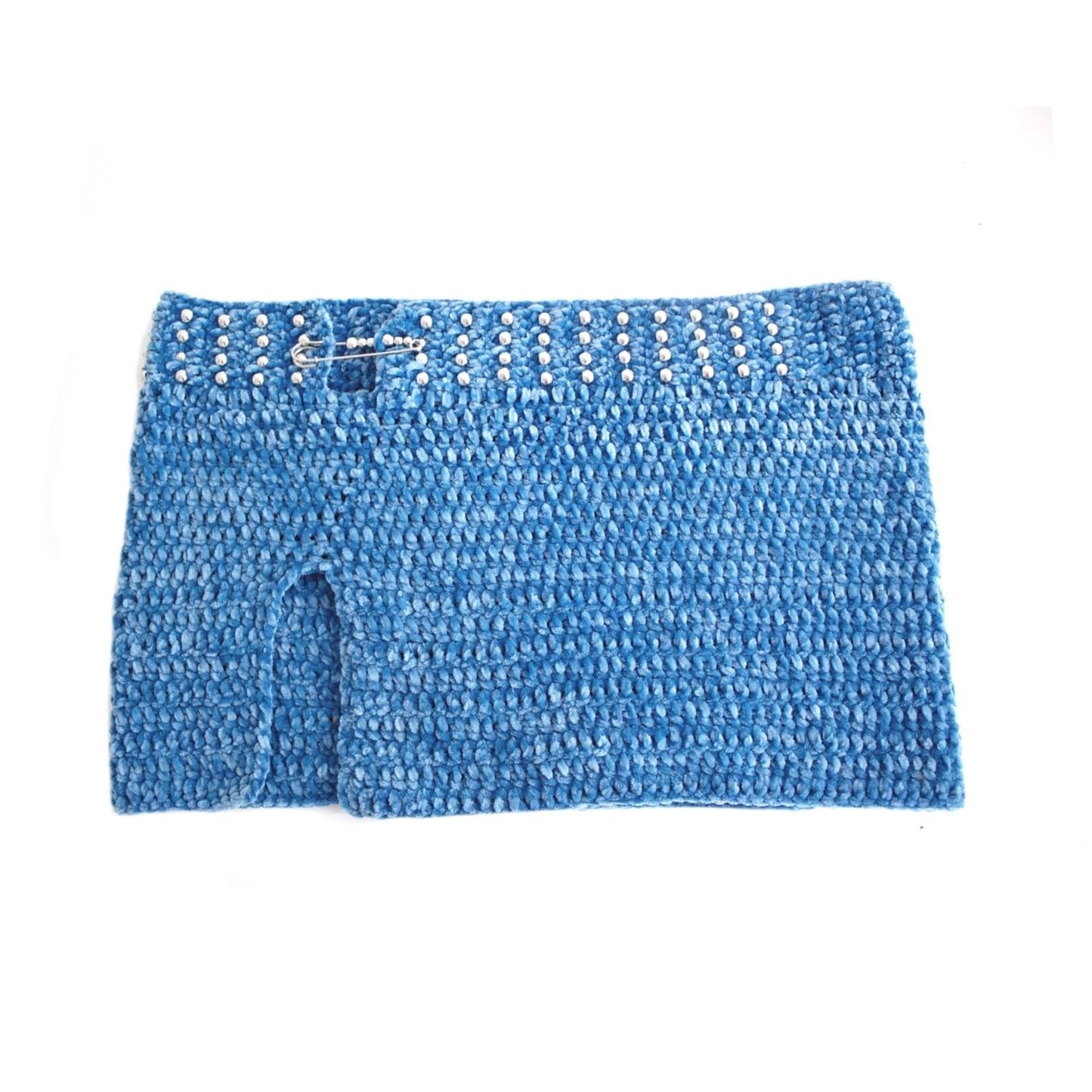 crochet knit mini skirt with safety pin fastener