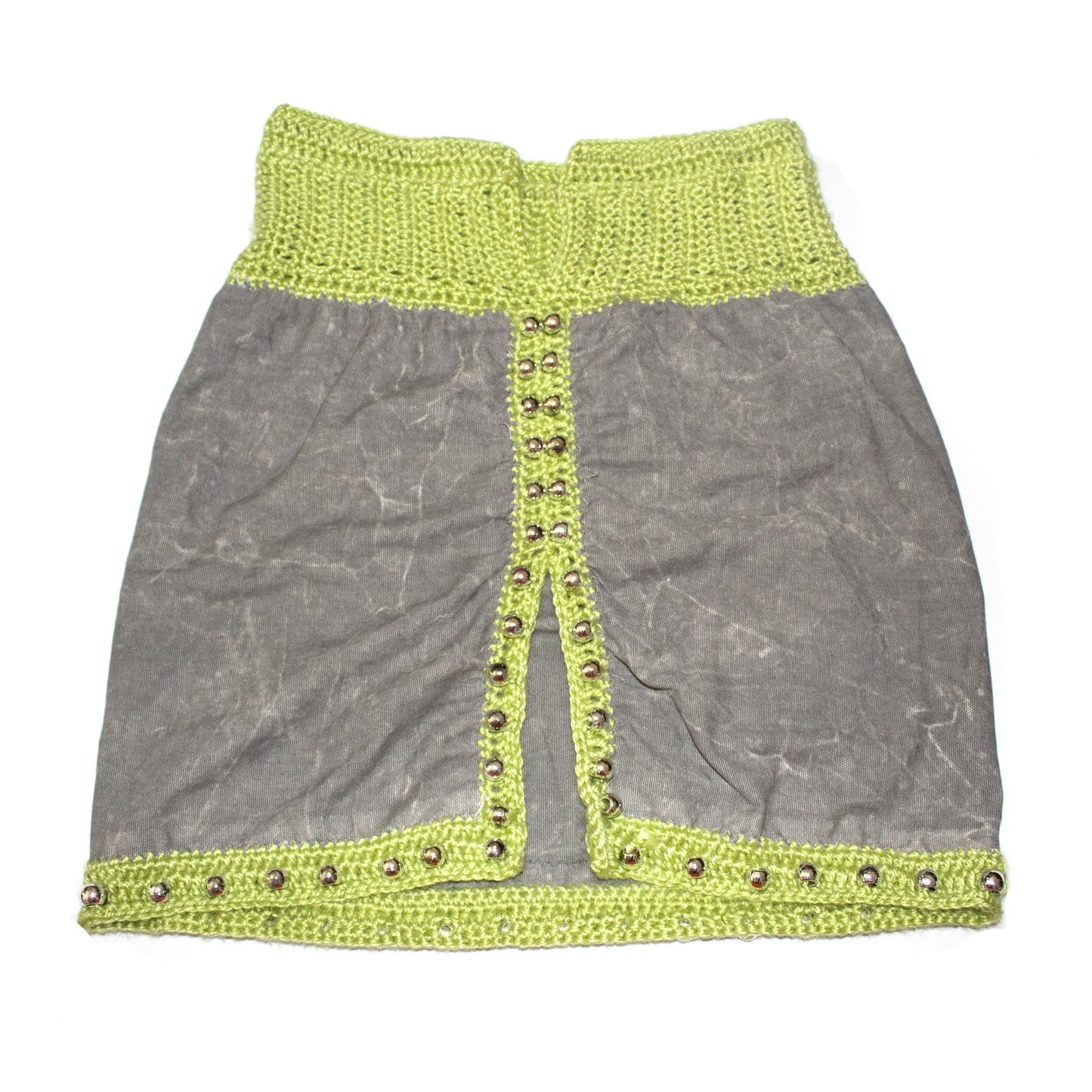 Strapless gray and lime green crocheted top for women