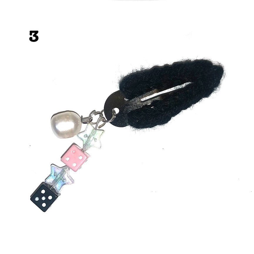 Fuzzy hair clips with decorative charms