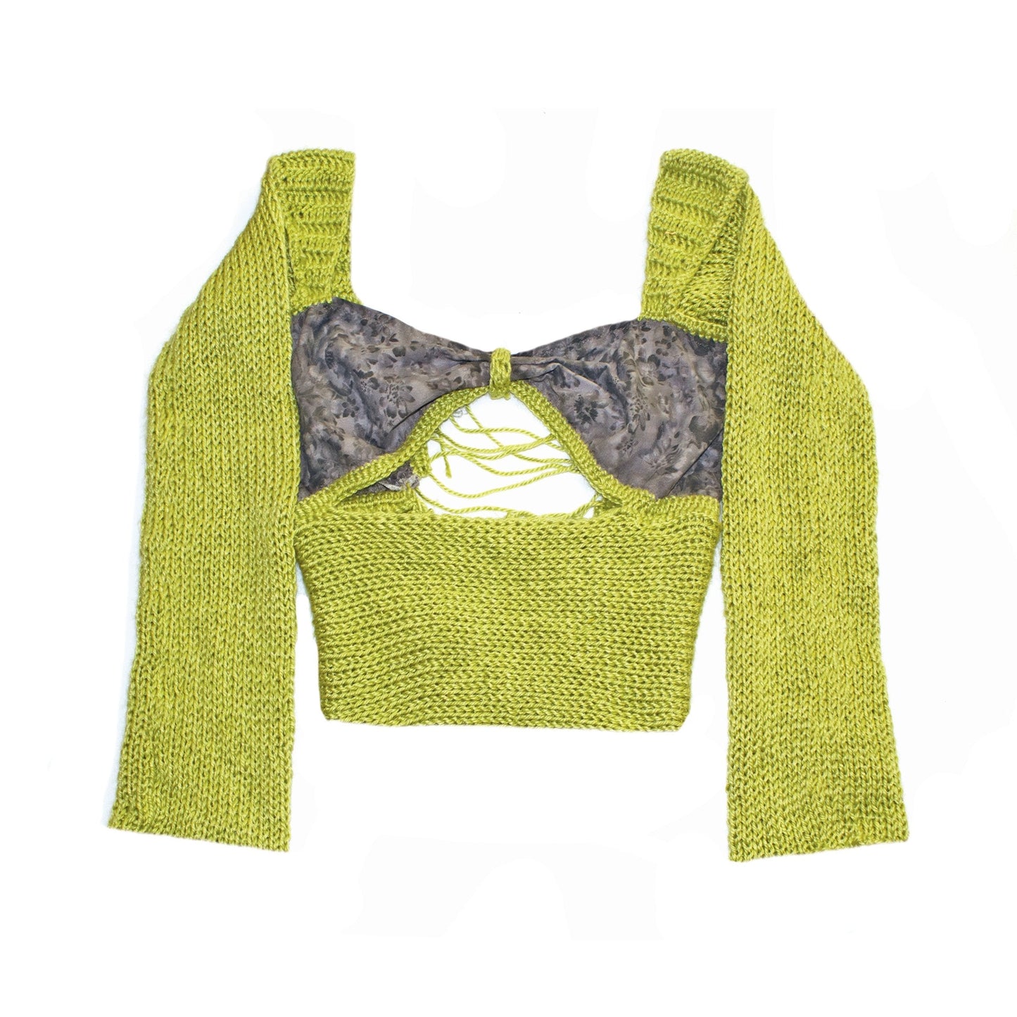 green long sleeve knit top with chest cut-out