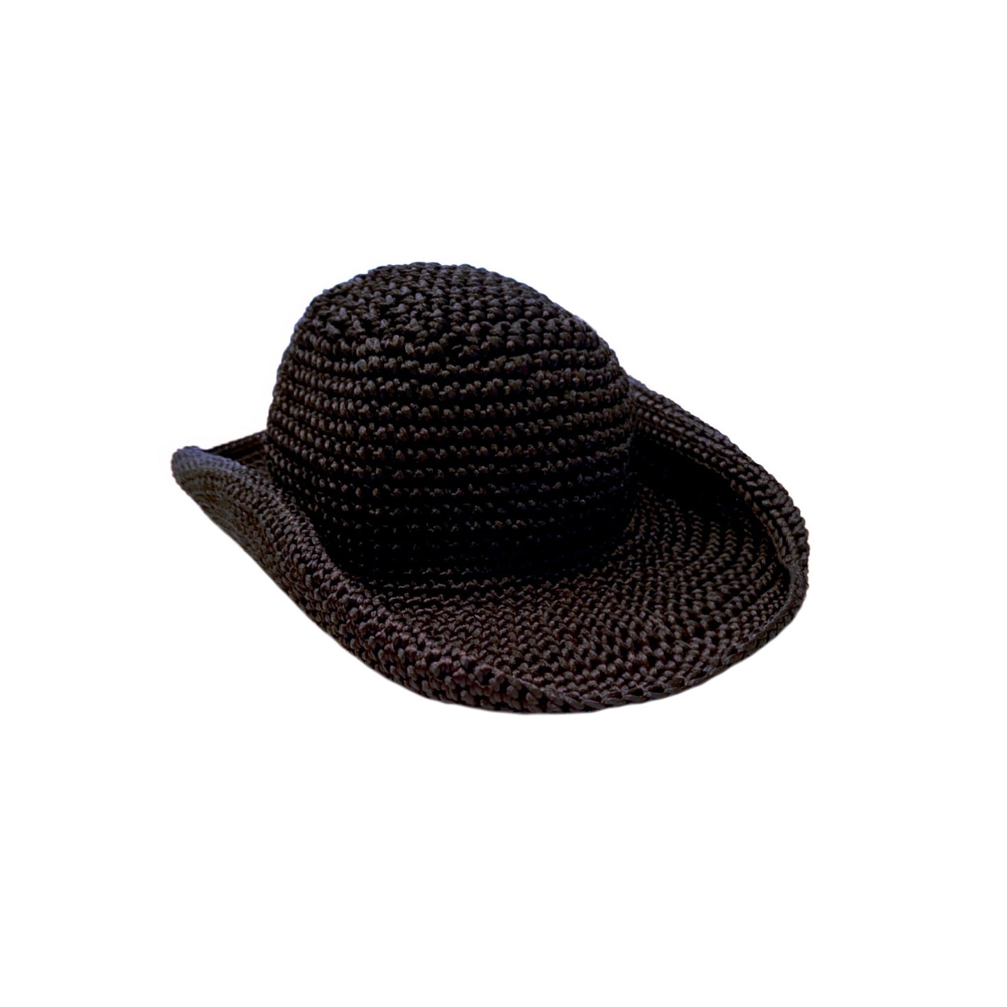 Crochet cowboy hat made from black cord.