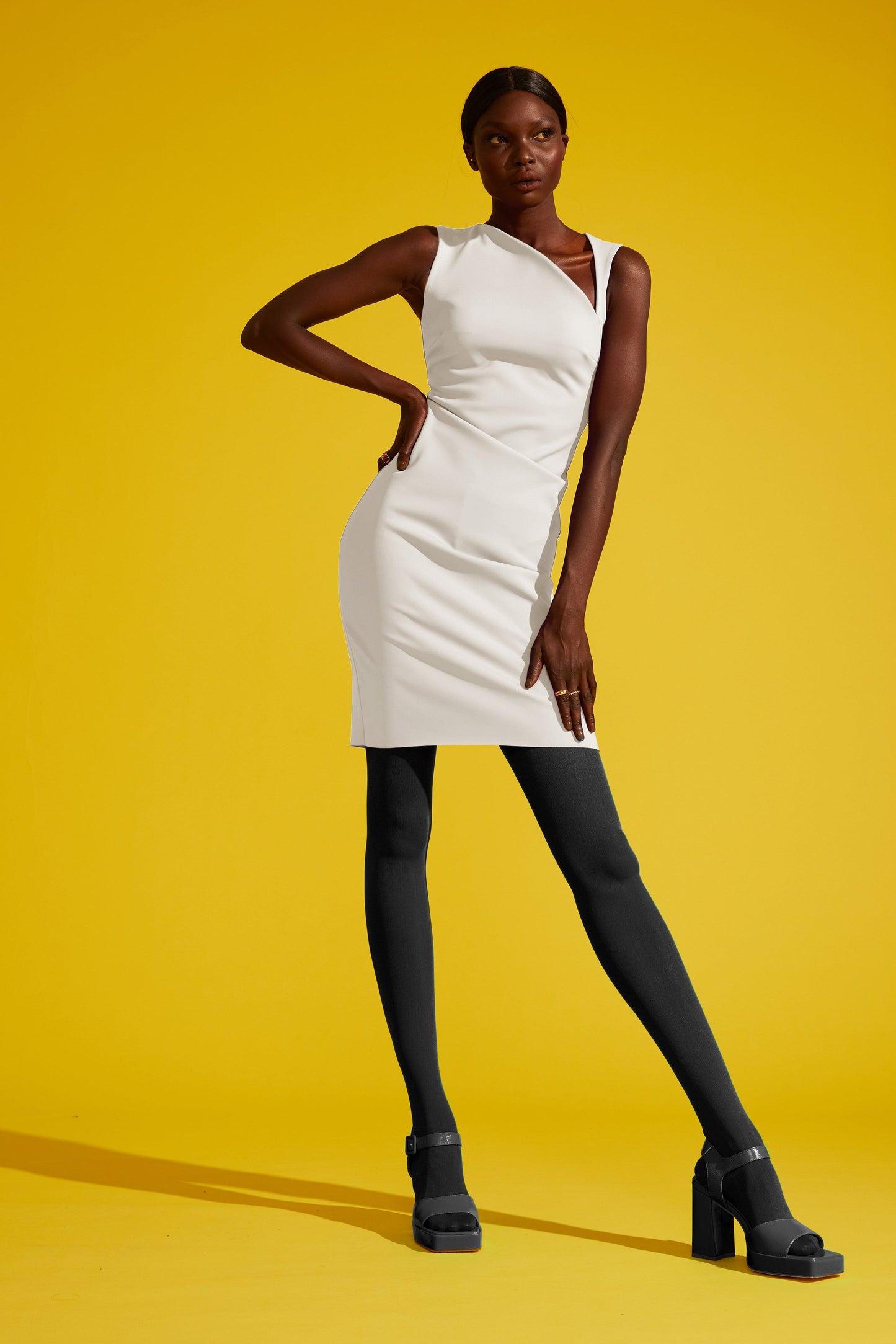 Sheath Dress with Asymmetrical Neckline