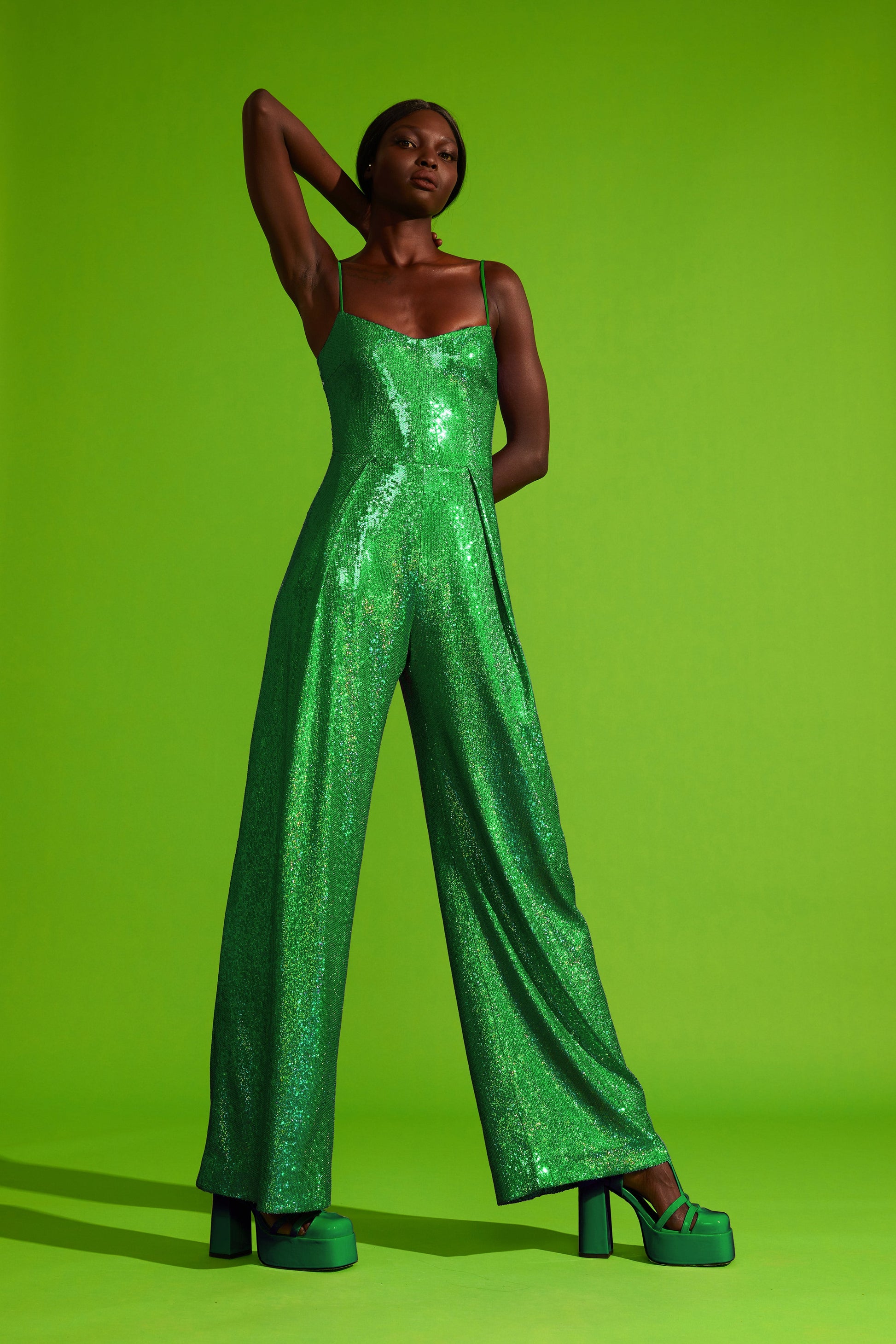 sequined jumpsuit with spaghetti straps by L'MOMO